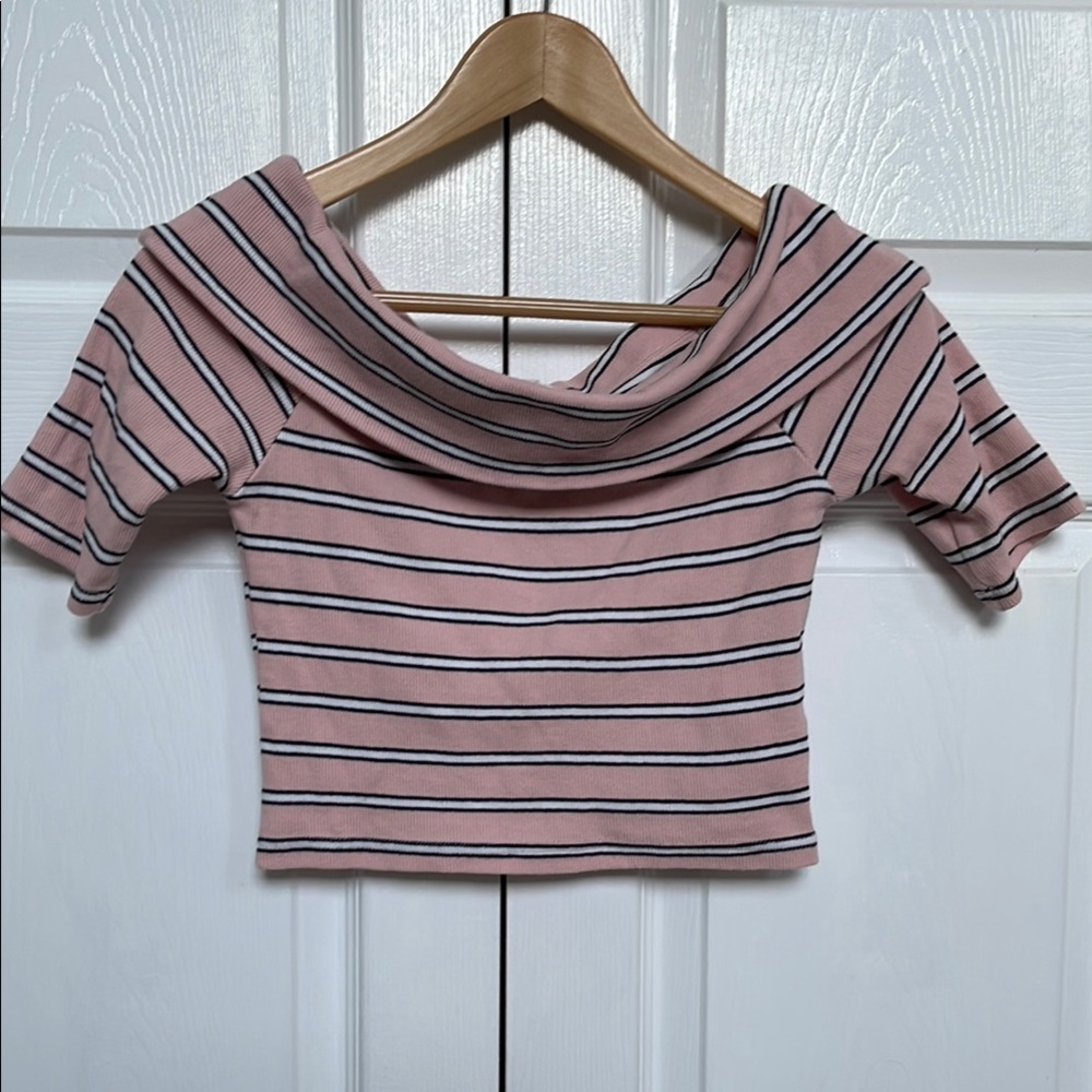 Striped Pink Off-Shoulder Women's Crop Top